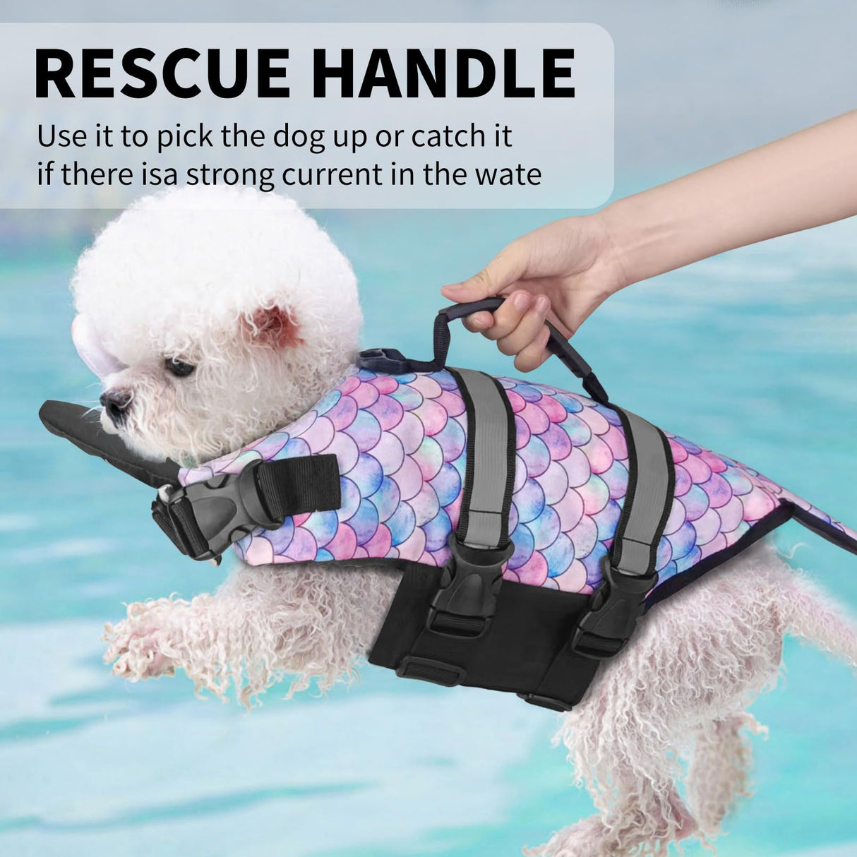 Dog Life Jacket Vest for Swimming Boating, Mermaid Large Swim Vests with Chin Float/Reflective Stripe/Rescue Handle