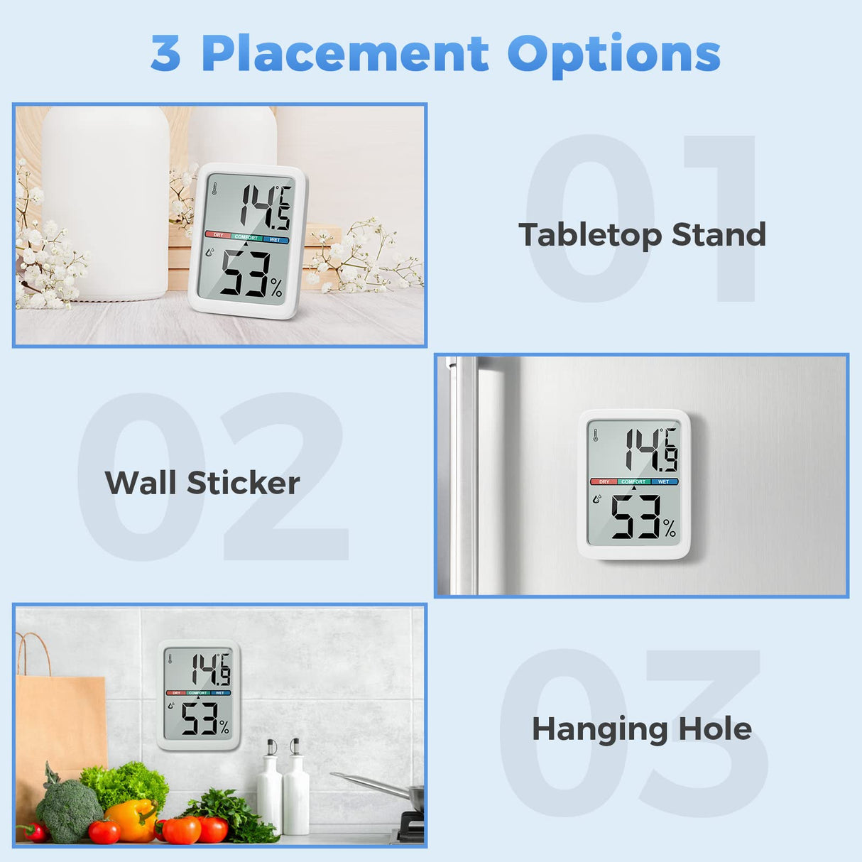 Digital Thermometer Hygrometer, Large LCD Screen Room Thermometer Temperature, Wall Thermometer Humidity Indoor with High Accuracy, Suitable for Greenhouse, Home and Office Measuring Devices