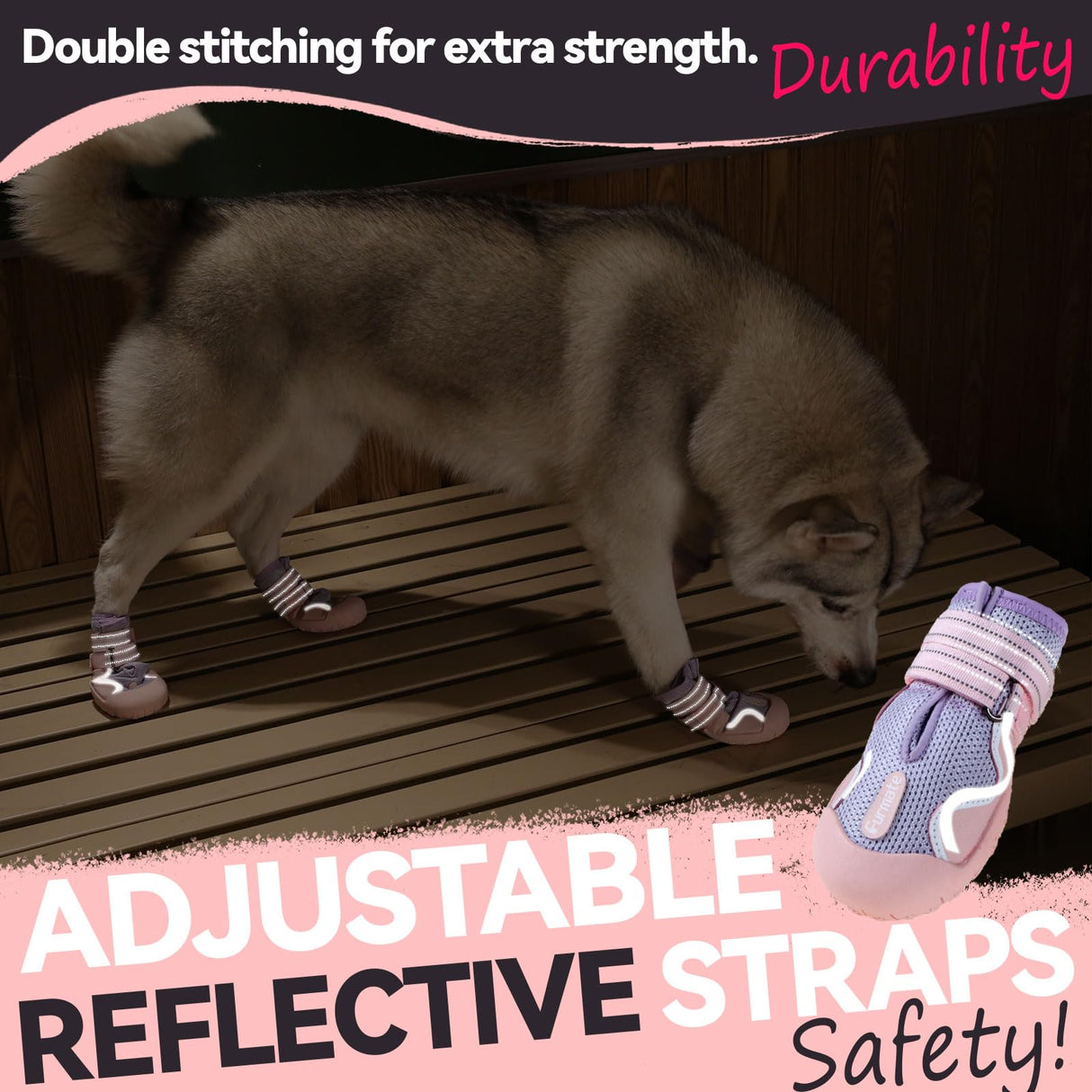 Furmate Dog Shoes for Large Small Medium Dogs, Breathable Mesh Dog Boots & Paw Protectors for Summer Hot Pavement Winter Snow, Waterproof Anti-Slip Dog Booties for Hiking Hardwood Floors(Pink-Purple2)