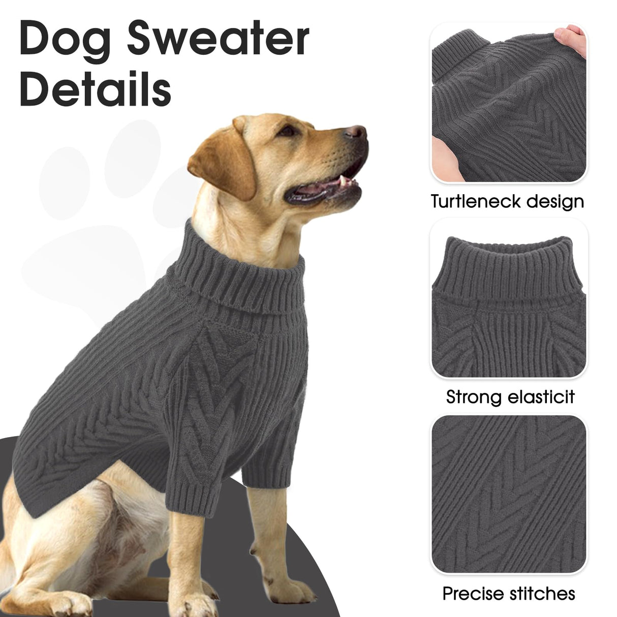 Preferhouse Large Dog Sweaters, Pet Sweaters for Large Dogs, Pets Sweatshirt Apparel Turtleneck Pullover Winter Pitbull, Samoyed (Darkgrey, L