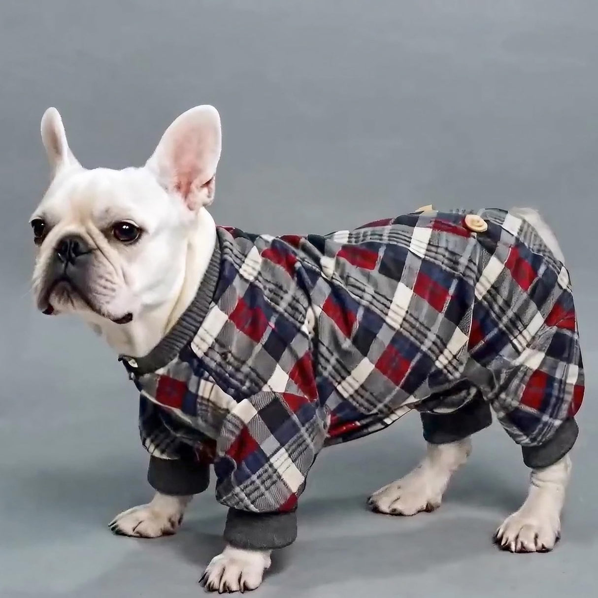 KYEESE Dog Pajamas Plaid Dog Pajamas for Small Dogs Boy Girl Comfy Coat Soft Doggie Jammies Stretchy Onesie Pet Clothes Velvet Pjs, Grey, Medium
