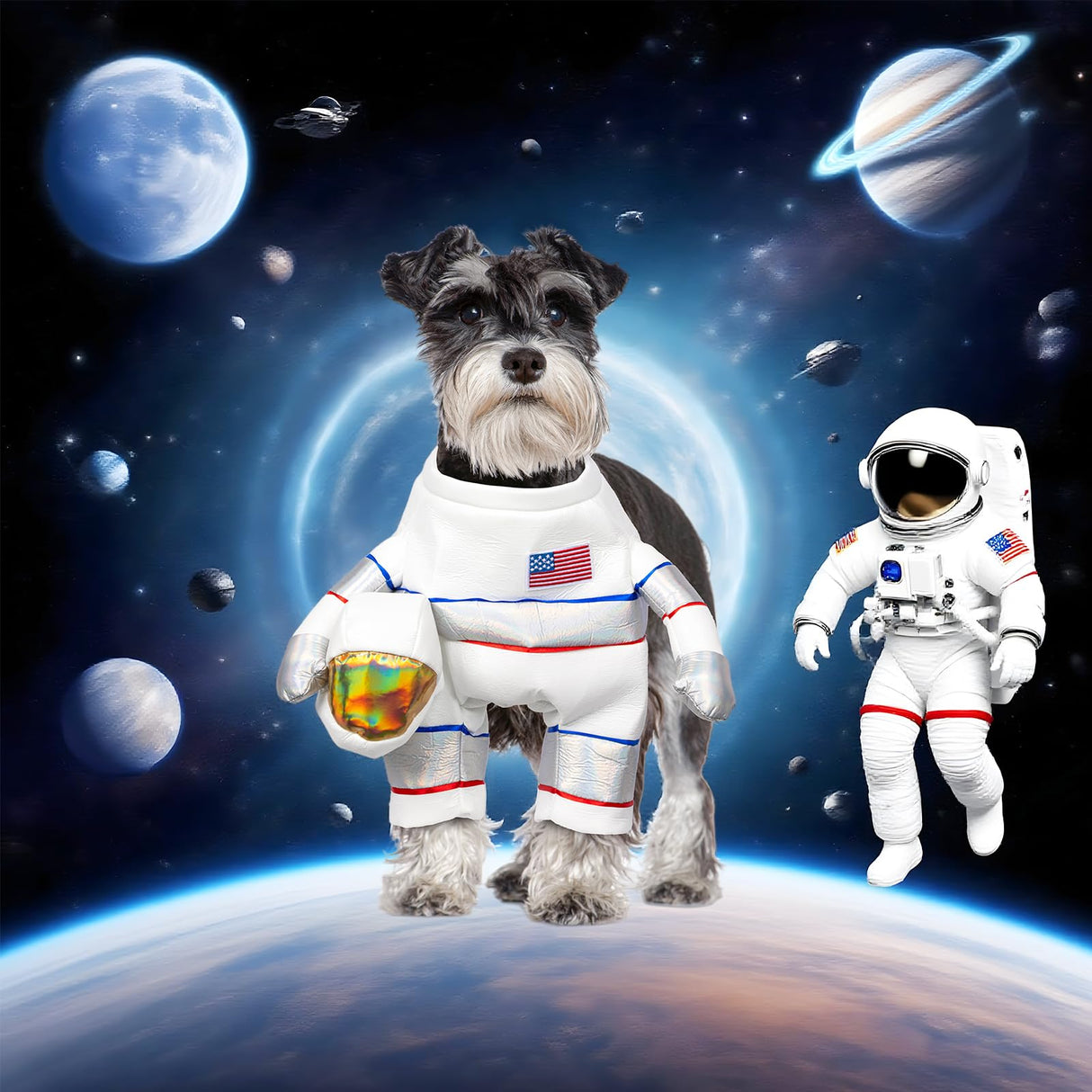 DELIFUR Dog Halloween Astronaut Costume - Pet Dress Up Spacesuit Funny Apparel Uniform Adjustable Cosplay Outfit for Small Medium Dog (Astronaut, Medium)