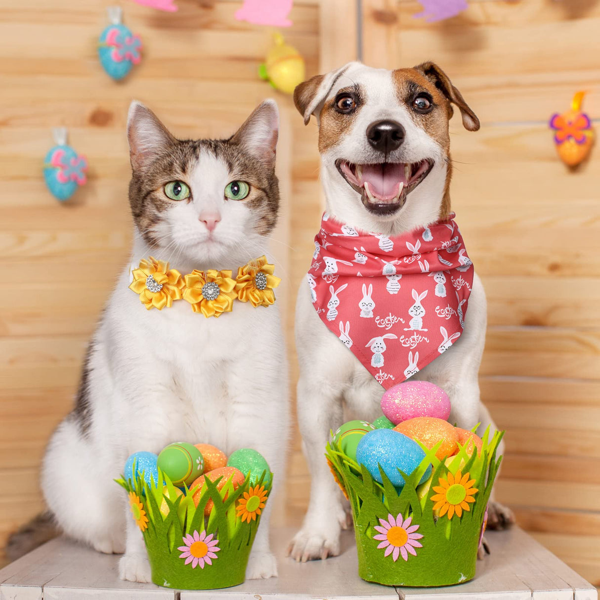 40 Pcs Easter Dog Bow Ties Set 26 Easter Gifts Pet Bowties 10 Pet Ties 4 Puppy Bandanas Dog Grooming Accessories for Bunny Cat Puppy (Egg Style)