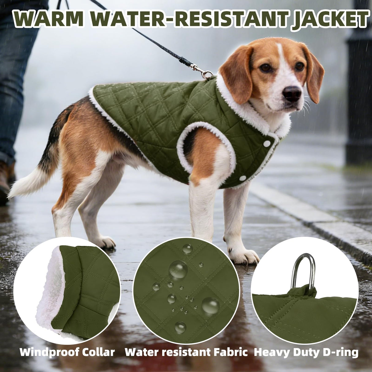 PUPTECK Dog Winter Coat, Warm Fleece Pet Jacket with Harness Built in, Water Resistant Windproof Collar Dog Puffer Vest, Doggy Snowsuits for Small Medium Dogs Cold Weather Apparel Outdoor, Green S