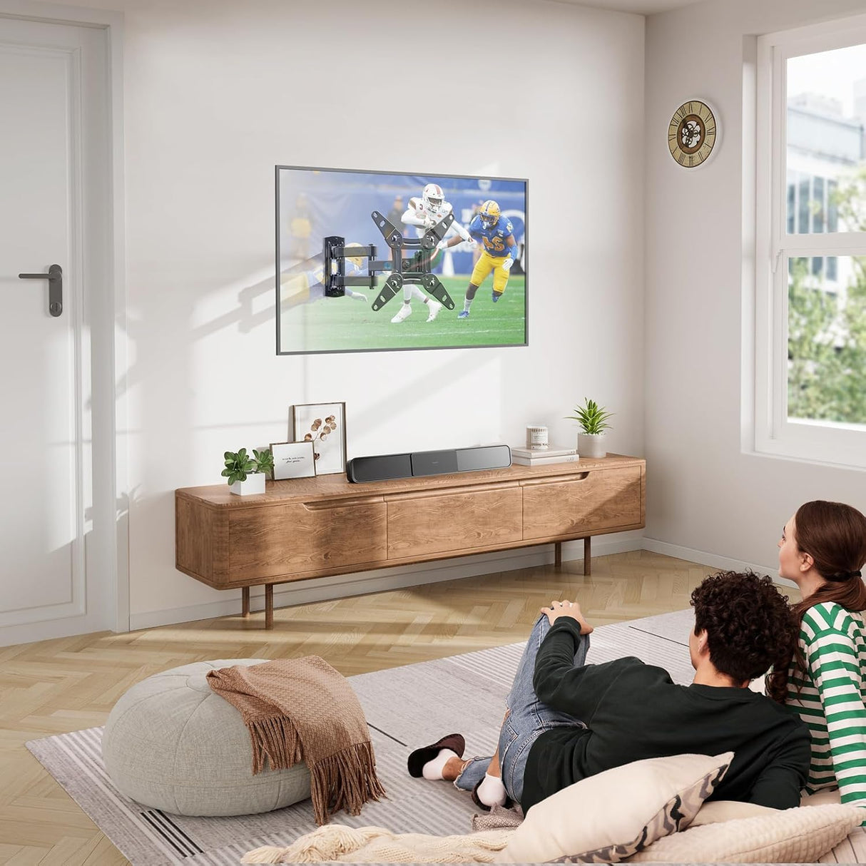 Full Motion TV Wall Mount for Echo Show 21/15 and 13-43 Inch Flat Curved Screen TVs & Monitors, Max VESA 200x200mm up to 44lbs, TV Mount Wall Bracket with Rotation Swivel Tilt Extension