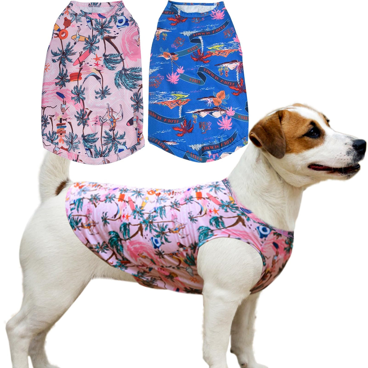 Uadonile Dog Cooling Shirts, Medium Dog ShirtsDog Clothes for Boy Girl Dogs, Dogs Cooling T-Shirts for Pug, Pitbulls, Dog Summer Shirts Hawaiian, M, 2 Pcs