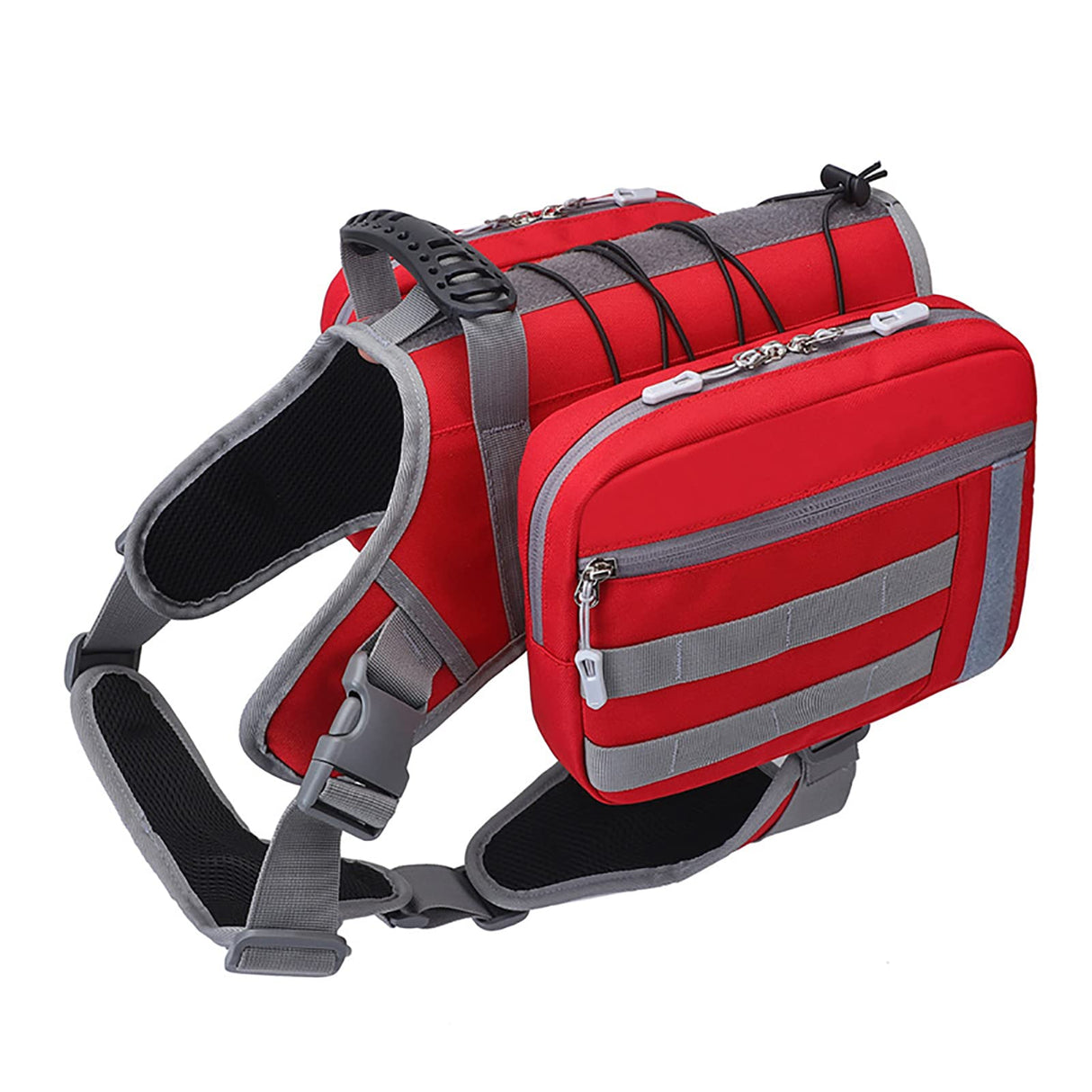 BYGD Dog Backpack for Medium to Large Dogs, Saddle Bag for Dogs to Wear for Hiking, Backpack Harness with Side Pockets for Hiking, Walking, Training, Running (L XL Red).