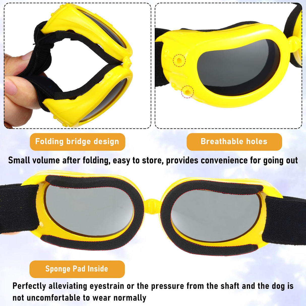 Frienda Dog Helmet and Goggles, UV Protection Doggy Sunglasses and 4 Inch Padded Puppy Motorcycle Helmet Adorable Dog Goggles with Adjustable Belt for Small Dogs Puppy Riding(Yellow,M)