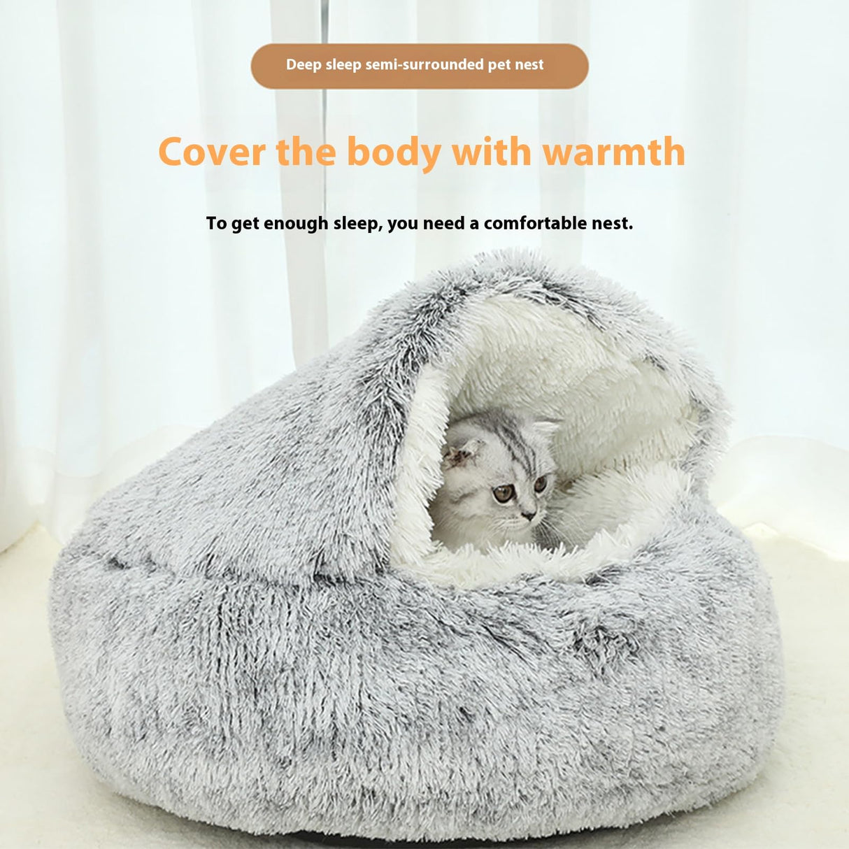 Cozy Cocoon Dog Bed, Cocoon Dog Bed, Cozy Cocoon Pet Bed for Dogs,Cozy for Indoor Cats or Small Dog beds, Soothing Pet Beds Doughnut Calm Anti-nxiety Dog Bed - Waterproof Bottom Washable ,25.6IN,Brown