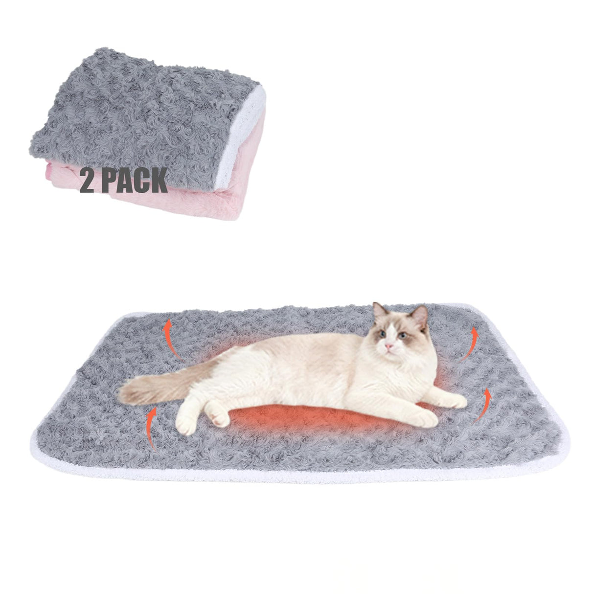 SUPRIY 2-Pack (Pink + Gray) Self-Warming Cat Mat Self-Heating Dog Mat Warm Pet Pad Reflective Heating Pet Bed Waterproof and Washable Suitable for Dog Cat Bed Cage Mats Blanket (Medium19x27.5IN)