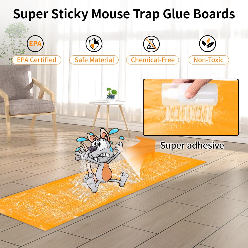 6 Pack 47 * 11 in Large Rat Traps, Heavy Duty Sticky Mouse Traps for House Indoor, Extra Strength Snake Traps for Mice Rat Snake Roach Lizard Spider Scorpion and Other Pests
