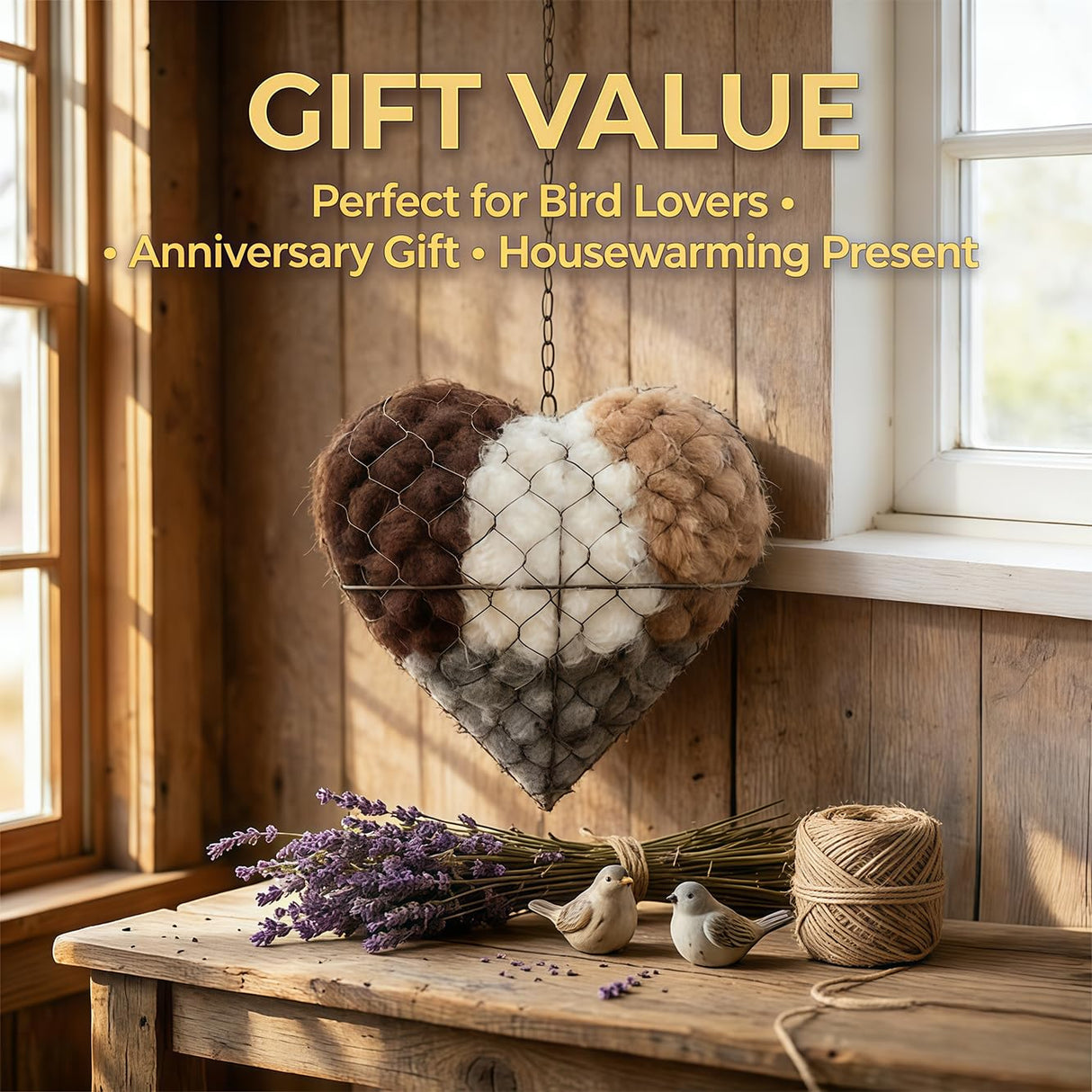 Rtwxi Handmade Fiber Bird Nesting Heart, Alpaca Fiber Bird Material House, Hummingbird Houses Nester Winter Shelter Nature, Garden Art Birdhouse, Outside Gifts for Birds Lovers (1)