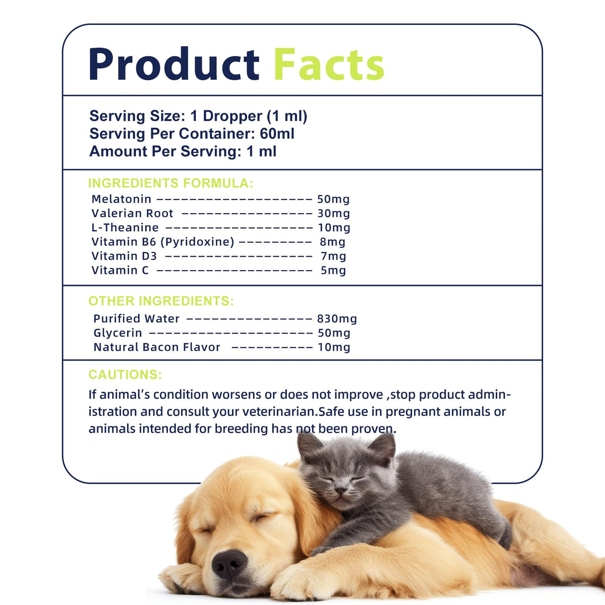 Nutrivio Liquid Melatonin for Dogs and Cats, Cat Melatonin, Dog Sleep Aid, Dog Anxiety Relief, Calming Behavior in Pets, Helps Restful Sleep, Small & Large Dogs, Bacon Flavor (60ml)