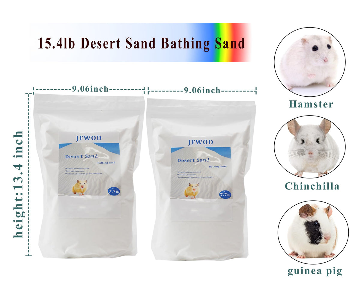 JFWOD Hamster Bath Sand, 15.4lb Dust Free Desert Sand or Potty Litter Sand for Hamster Chinchillas Gerbil Syrian Mice Small Animals(White)