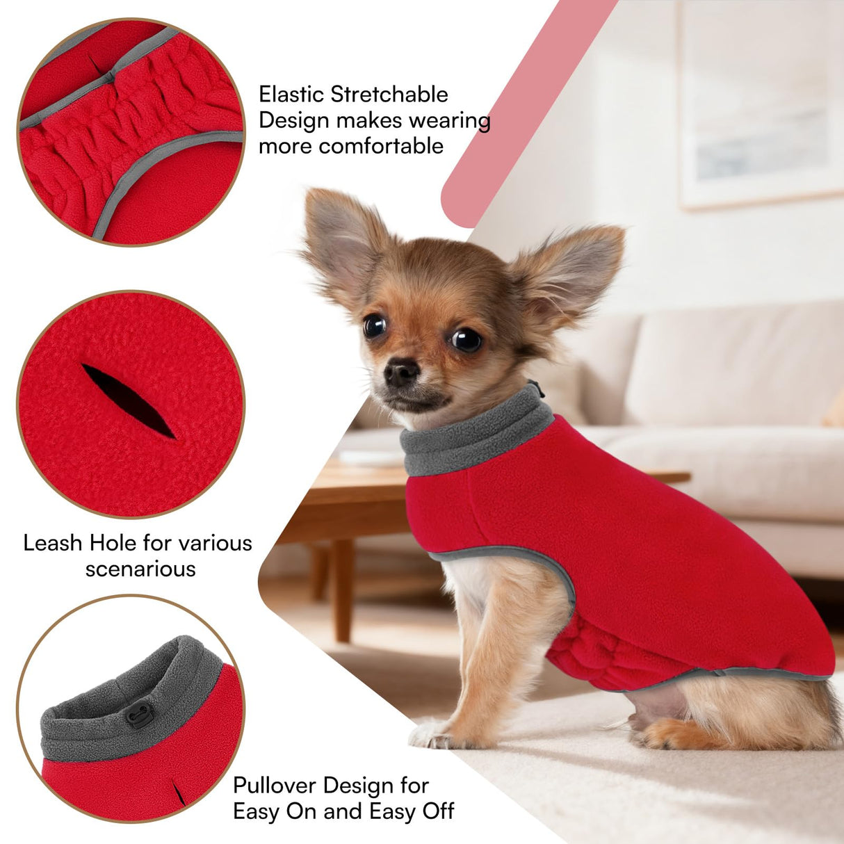 Queenmore Dog Sweater,Soft Fleece Vest Pullover Dogs Jacket with Elastic Stretchable,Warm Winter Dog Coats Cold Weather Doggy Dachshund Sweaters for Small Dogs Cats Boy or Girl (Red, L)