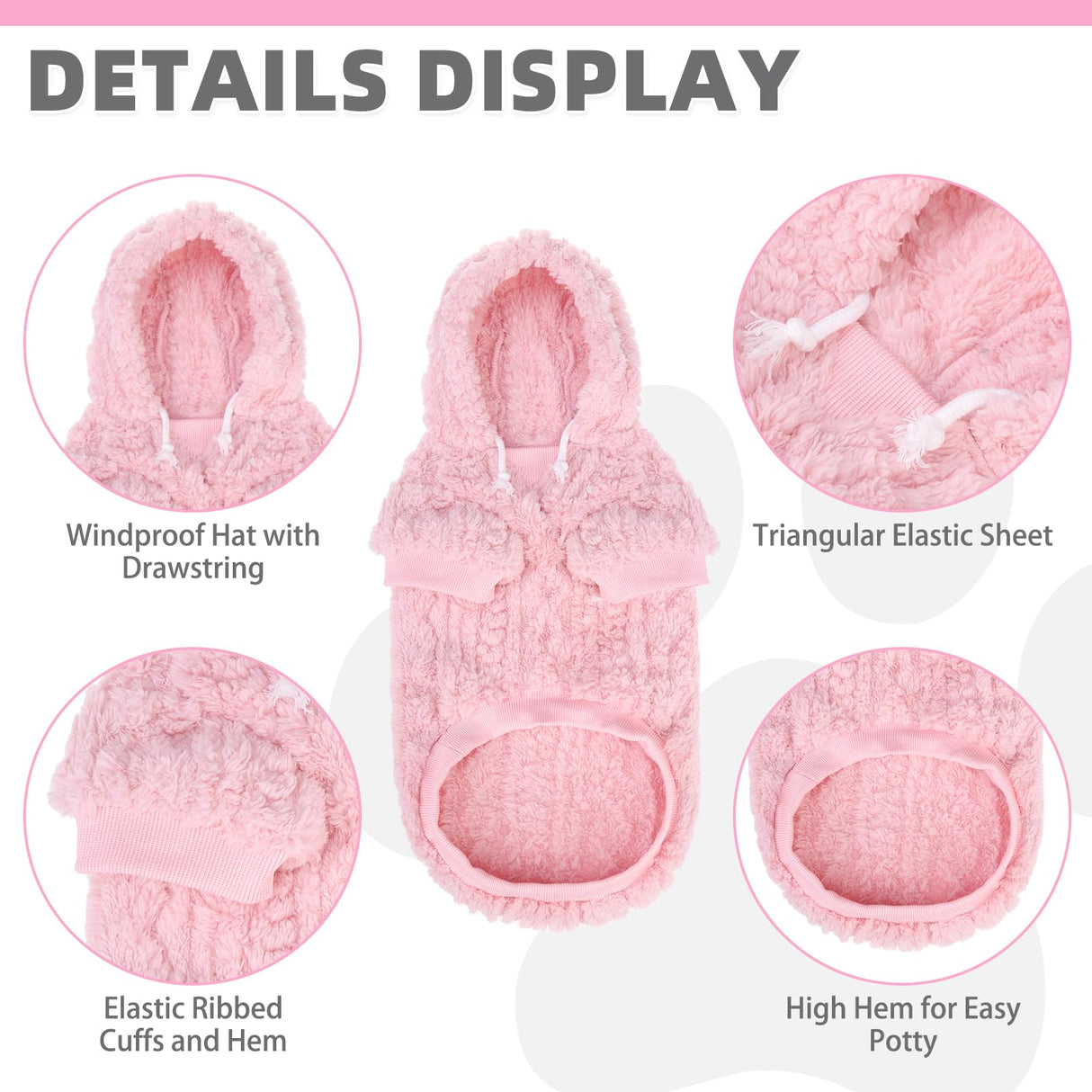 KOOLTAIL Fuzzy Dog Sweater Hoodie for Small Medium Large Dogs, Soft Fleece Pet Clothes Sweatshirt with Leash Hole, Warm Winter Dog Sherpa Jacket Snuggie Cold Weather Coat for Puppy Cats Girl, Pink L
