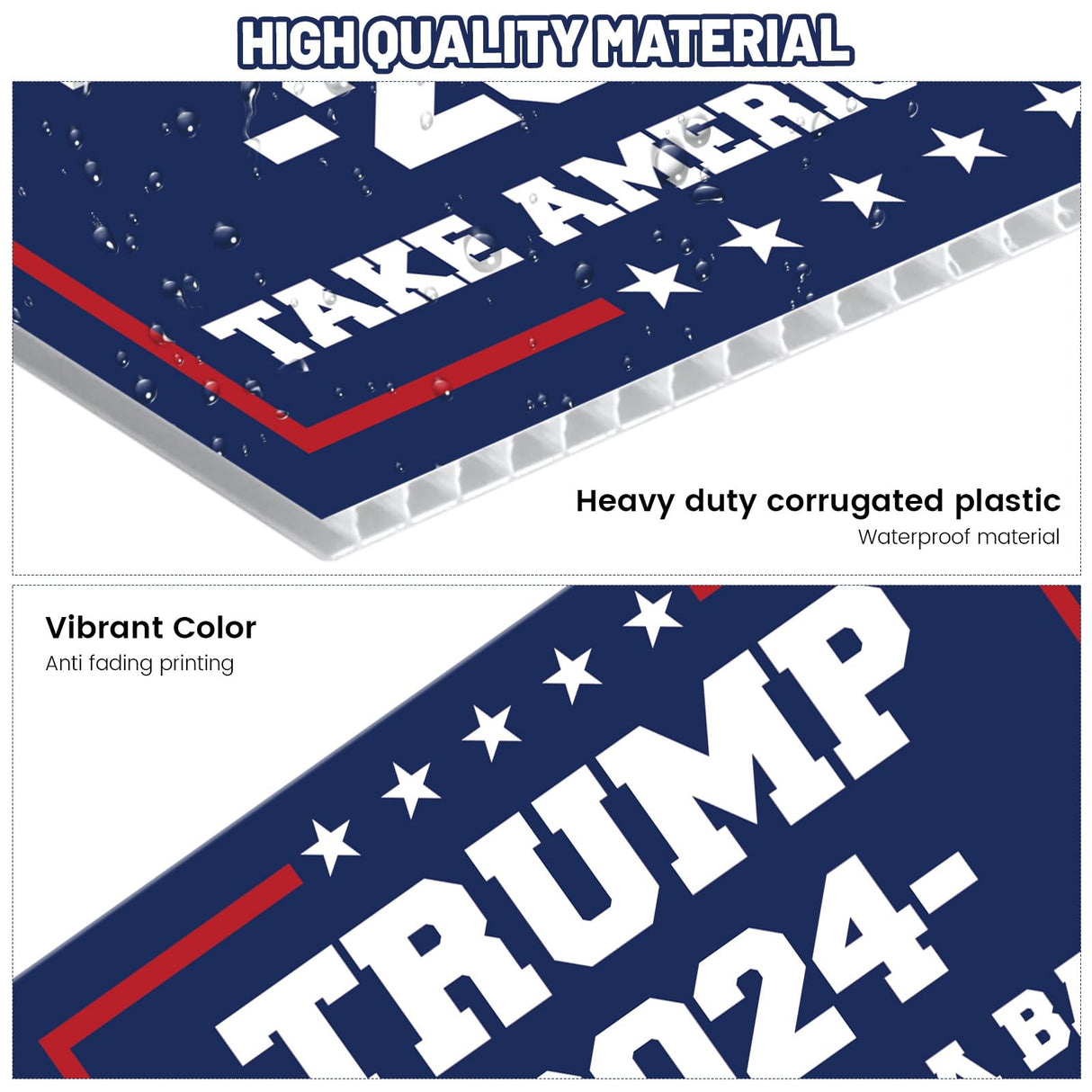 Subacy 2 PCS Trump 2024 Yard Sign 17.3 * 11.8 Inches, Double Sided Trump Yard Signs with Metal H-Stake, Take America Back Signs, Outdoor Lawn Yard Signs Decorations (Blue+White)
