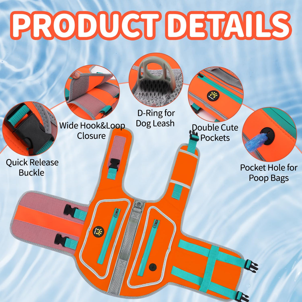 Sheripet High Buoyancy Life Jacket for Dogs, Dog Life Vest for Swimming Adjustable Reflective Dog Floating Vest, Good Visibility Pet Life Preserver with Rescue Handle for Medium Dogs, Orange, M