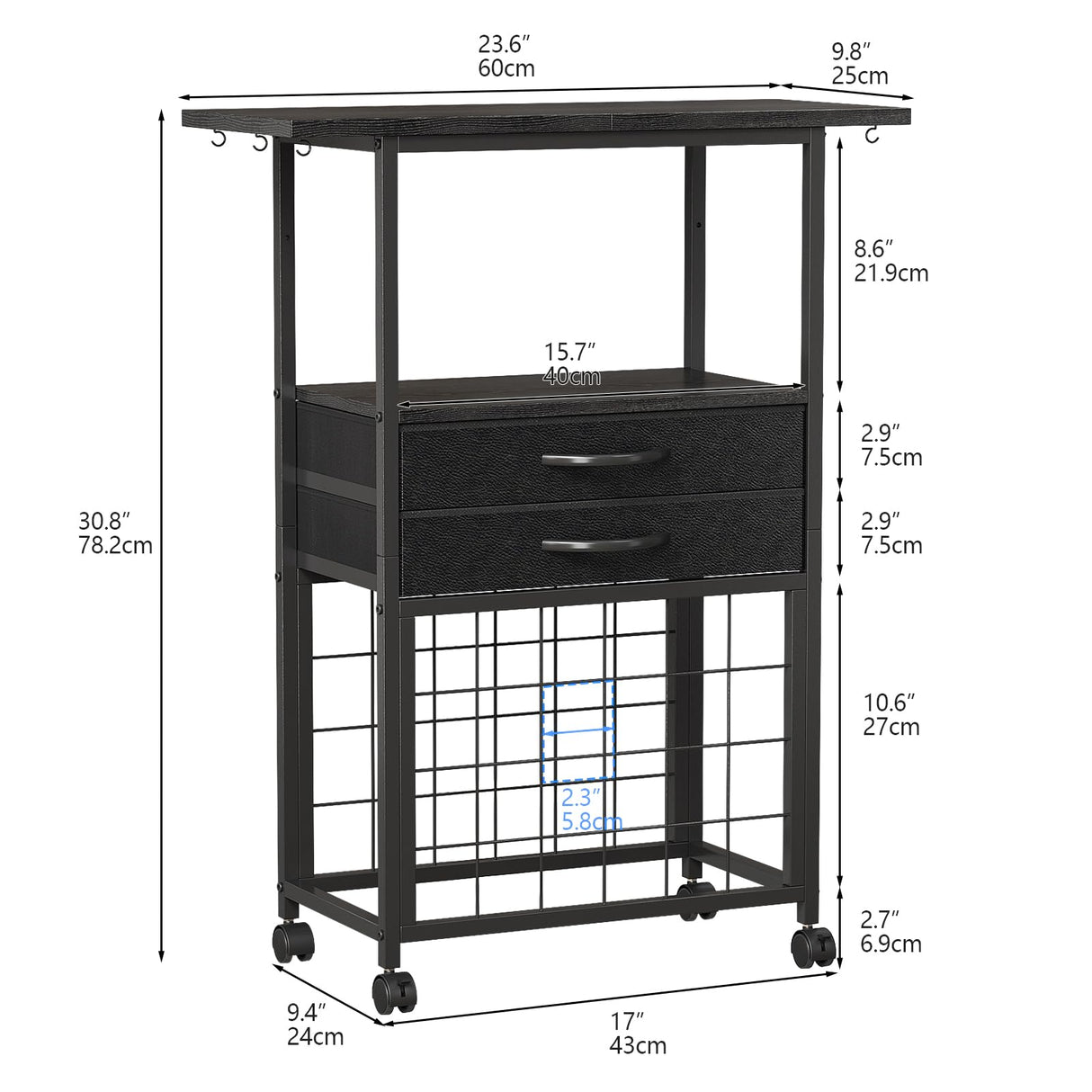 VENNQD Organizer and Storage Stand Compatible with Cricut Machines,Rolling Storage Cart/Shelf with 24 Vinyl Roll Holders,2 Fabric Drawer,Accessories Holder,Tool Hook for Craft Room Home (Black)