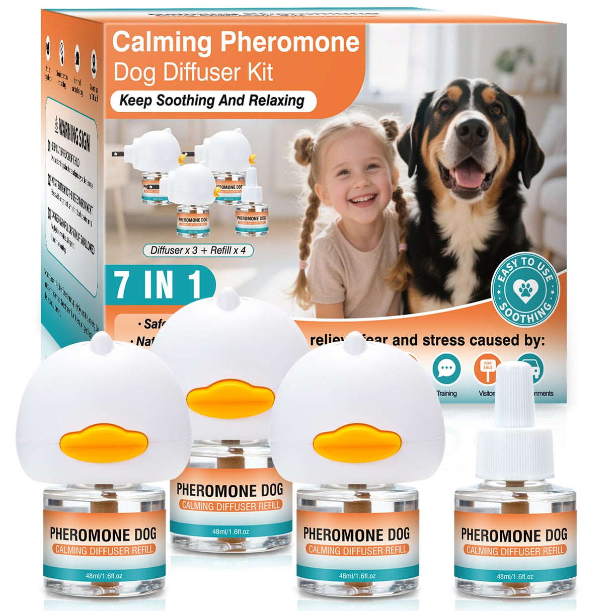 JTEWZX Dog Calming Pheromones Diffuser to Calm Pet Reduce Aggression Fighting Barking Stress 7 in 1 Advanced Kit Appeasing Pheromone Diffuser 3 Plug in+4 Pack 48ml Refill