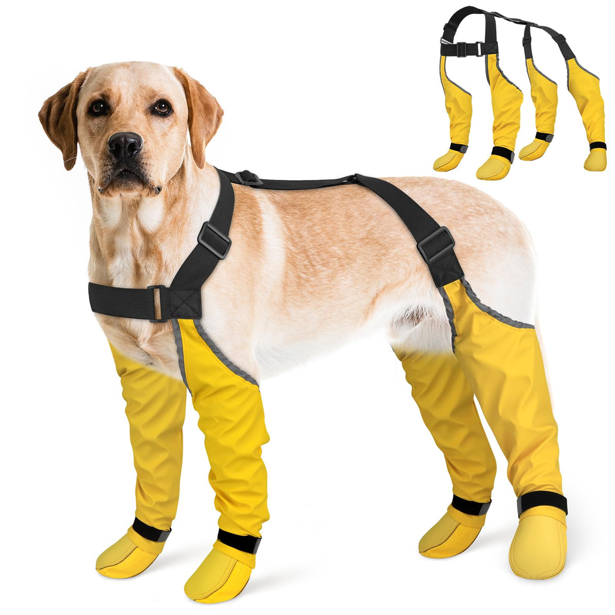 BiPawTi Dog Suspender Boots, Anti-Dust/Anti-Slip Dog Boots for Outdoor, 6-Point Adjustable Suspender Pants for Hardwood Floors/Snow Walks, 360° Reflective Paw Protectors Legging Shoes (XL)