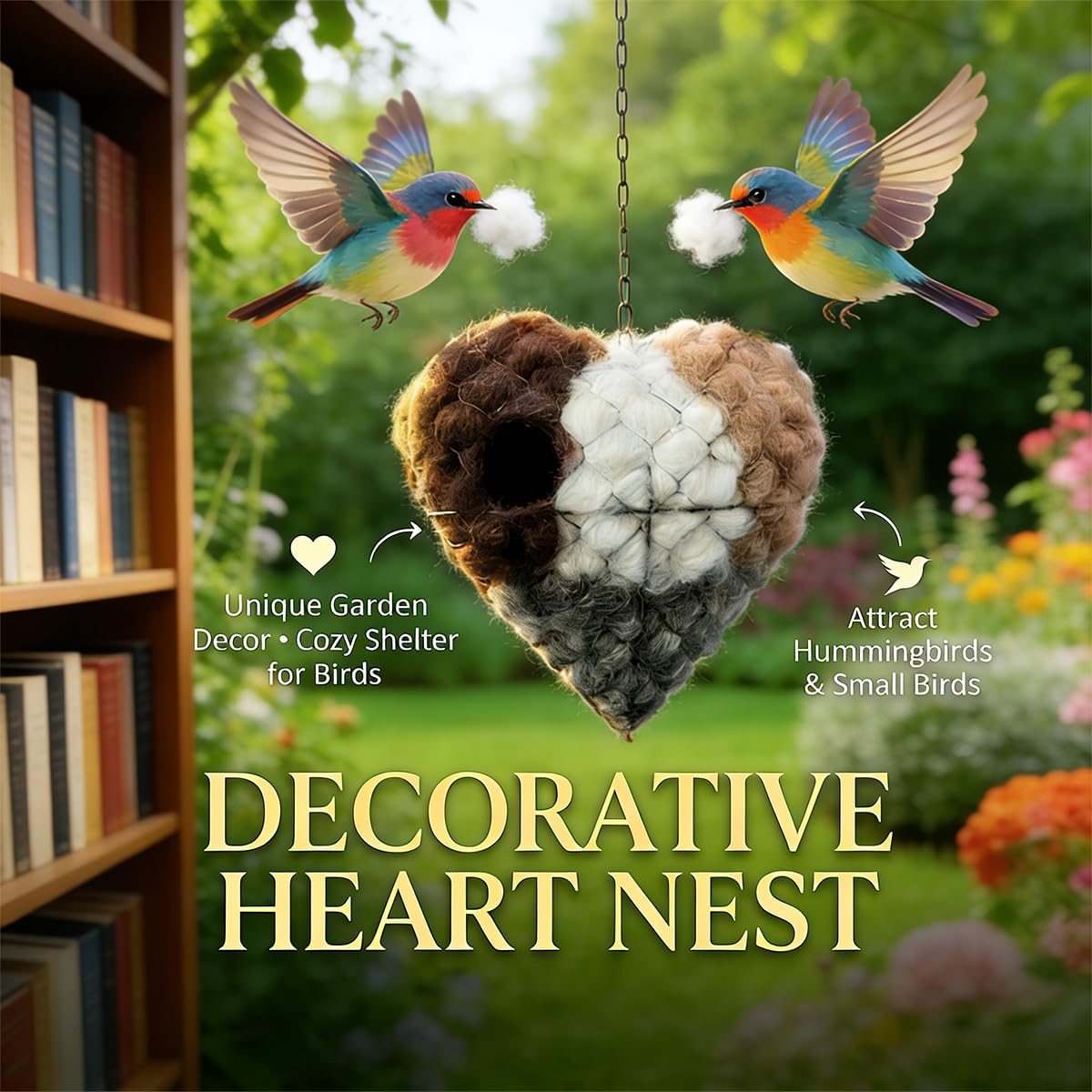 Handmade Alpaca Fiber Bird Nesting Heart(1PC) -2026 Outdoor Bird Nest Material Holder & Winter Tree Shelter, Hummingbird House & Garden Art Decoration, for Bird Lovers