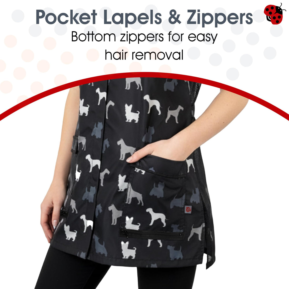 Ladybird Line 709 Grey Terrier Waterproof Unisex Dog Grooming Smock with Pockets, Hair Bleach Resistant, Covered Zipper Panel, Mesh Back, Adjustable Back Tie Belt, Pet Grooming and Vet Clinics - 5XL