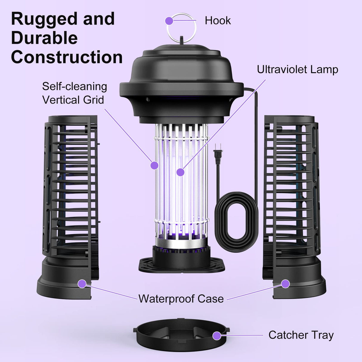 Mosquito Zapper, Meilen Bug Zapper Outdoor, Electric 4000V Fly Zapper Waterproof Bug Zapper Indoor, Portable Fly & Insect Killer for Patio, Home, Kitchen, Backyard