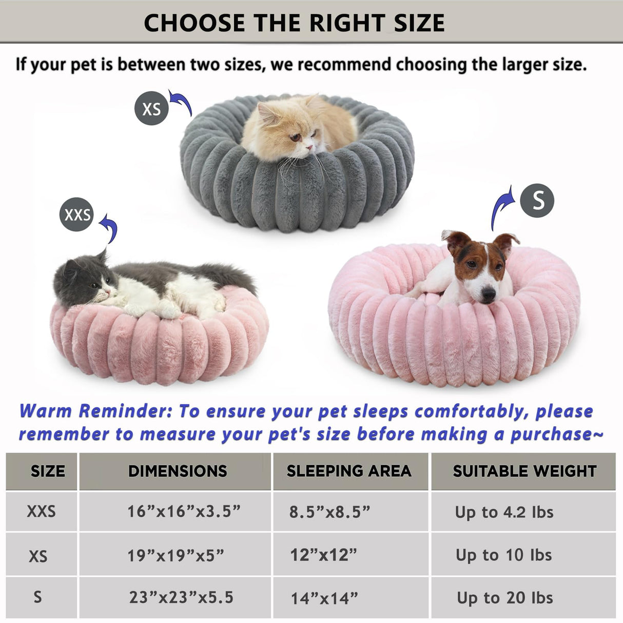 Donut Small Dog Bed Washable Cute Puppy Beds with Corduroy Fleece & Anti Slip Bottom, Round Faux Fur Pet Snuggle Beds for Large Cat, Pink, Small Breed 23x23x5.5 inches