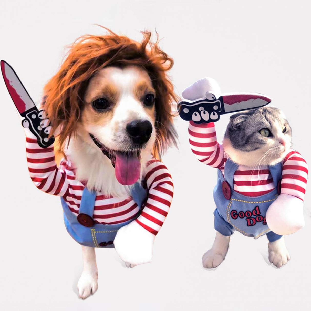 Dog Halloween Costume,Funny Chucky Dog Costume with Pet Wig,Cosplay Scary Outfit with Knife Clothes for Dogs (Medium)