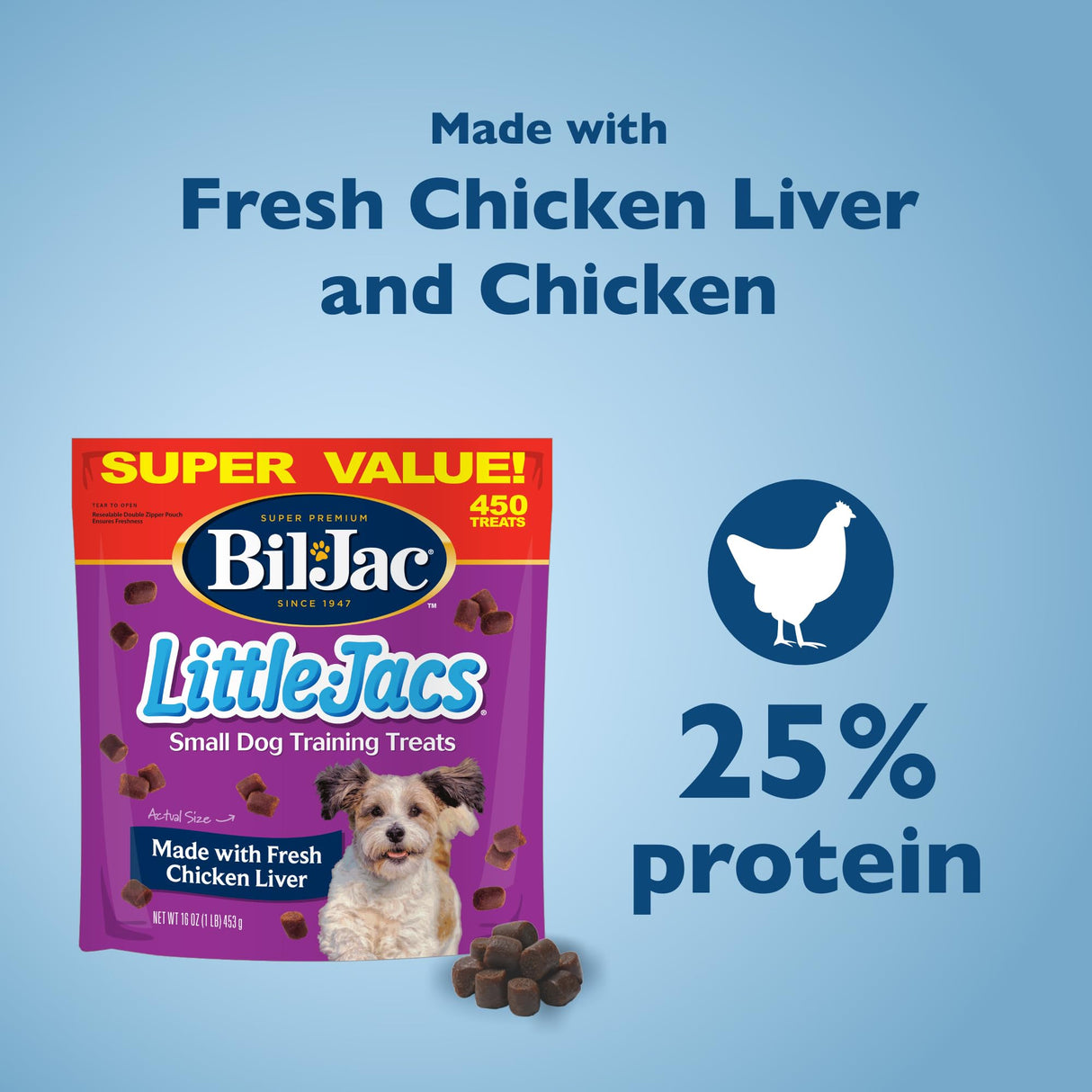 Bil-Jac Little Jacs Small Dog Training Treats, Chicken Flavor, Made with Chicken Liver, 16oz (2-Pack)