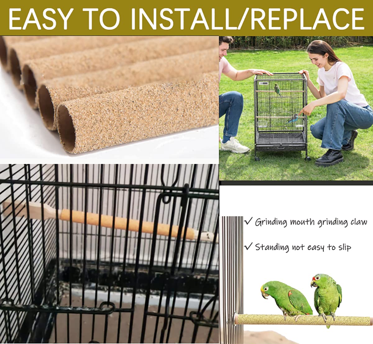 40Pcs Sand Perch Covers for Bird - Bird Perch Covers 7.5" Long x 3/8" Diameter Bird Perches for Parakeets, Lovebirds, Parrotlets, Canaries and Other Small Birds (Yellow, 40pcs 7.5" x 0.43")