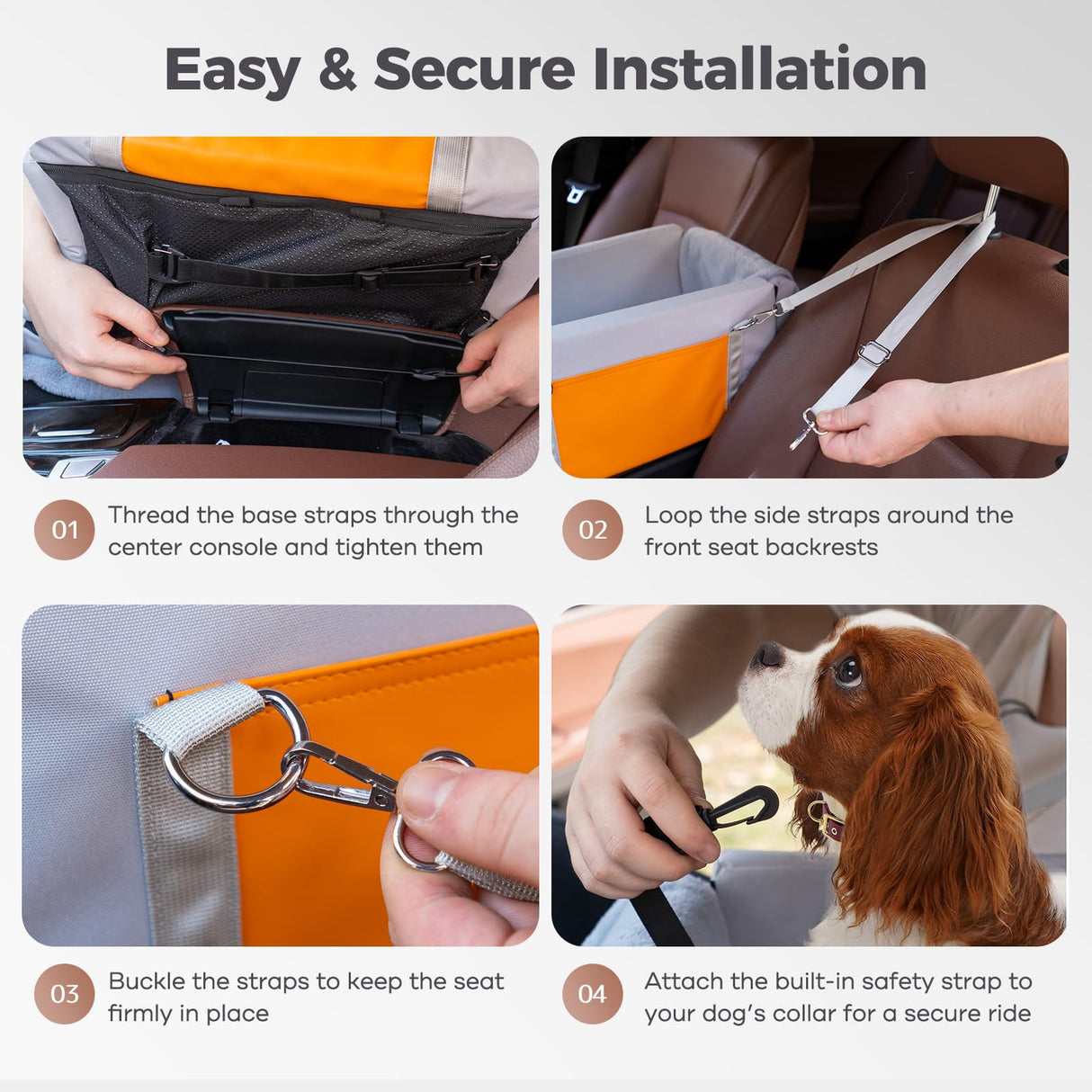 Avont Dog Car Seat for Small Dogs, Anti-Anxiety Center Console Booster Seat with Safety Straps, Soft Padded Travel Seat for Small Dogs & Cats up to 8 lbs -Light Grey