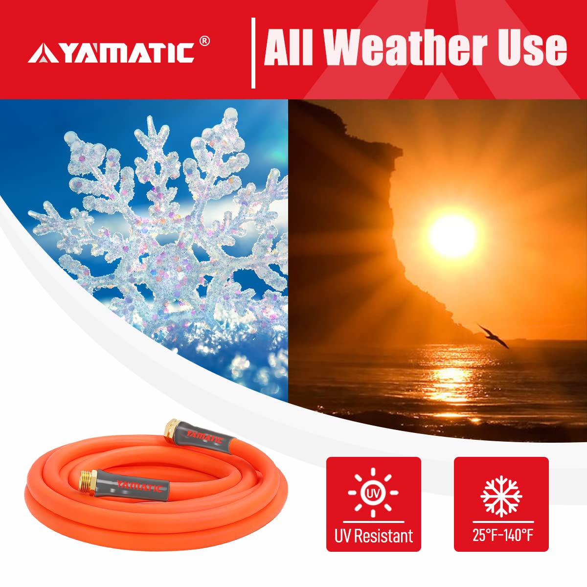 YAMATIC Heavy Duty Short Garden Hose 5/8 in x 10 ft, Super Flexible Leader hose,All-weather, Lightweight, Burst 600 PSI