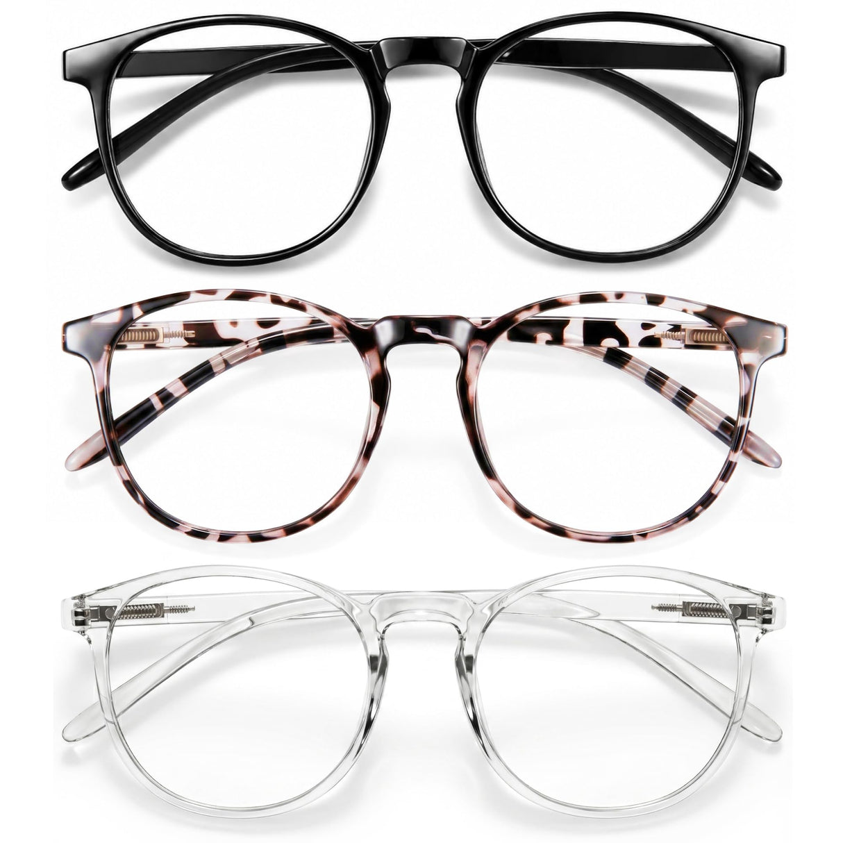IBOANN Chic & Comfy Blue Light Glasses for Women - 3-Pack Round Frames, Screen-Ready Style with UV Protection Coating