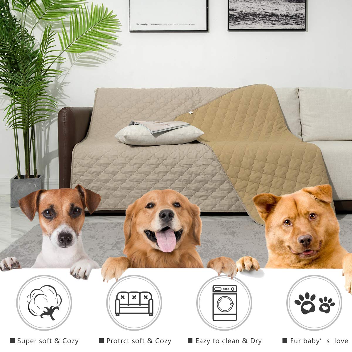 SPXTEX Dog Bed Cover Washable Pee Pads Dog Blankets for Puppy Large Dog Cat,Sofa Reversible Changing Pad Reusable 1 Piece(82"x82",Beige+Sand+Sand)