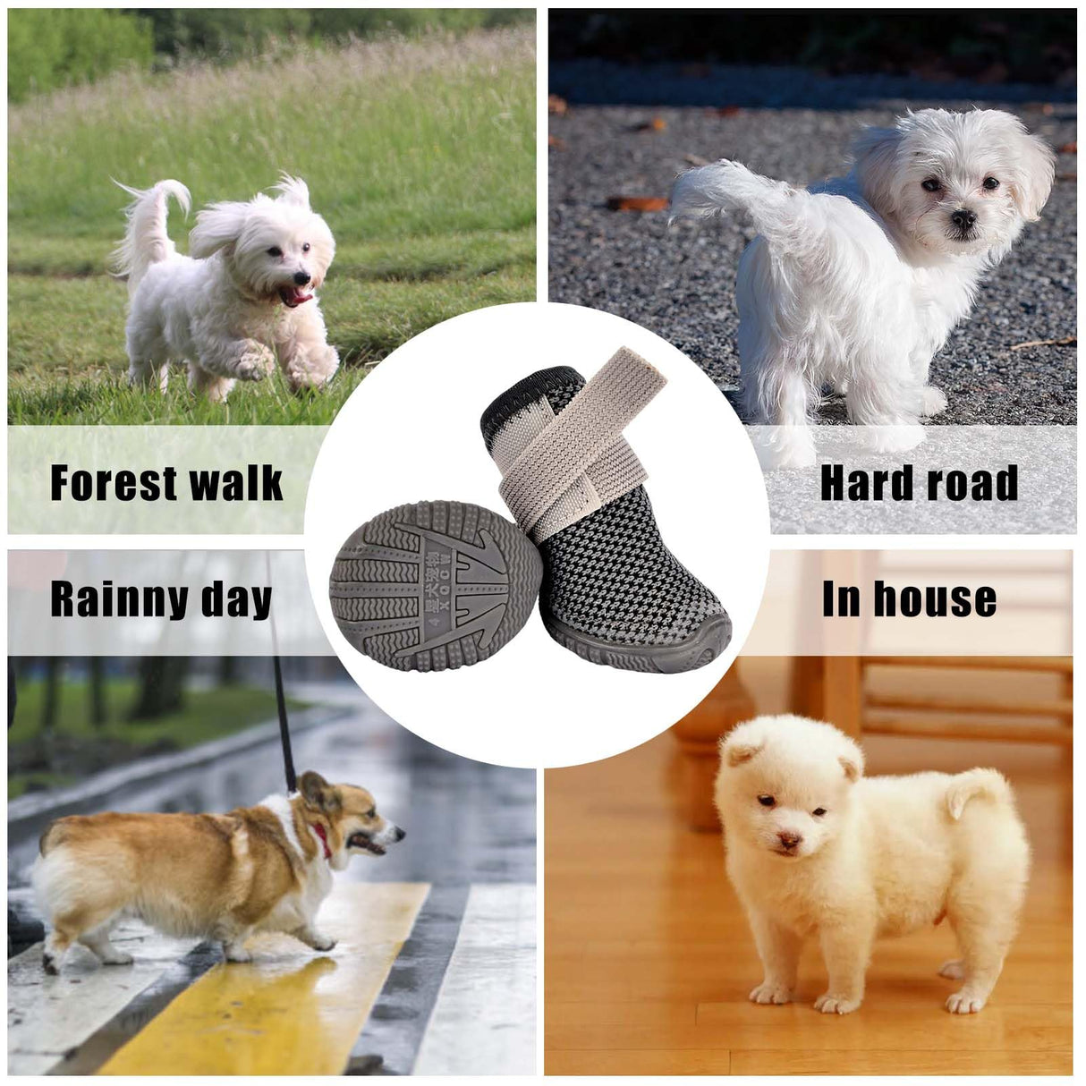 Soft Dog Shoes for Small Dogs, Anti-Slip Dog Boots for Winter Snowy Day, Summer Hot Pavement, Breathable Dog Paw Protectors for Outdoor Walking Running, Size 5, Grey