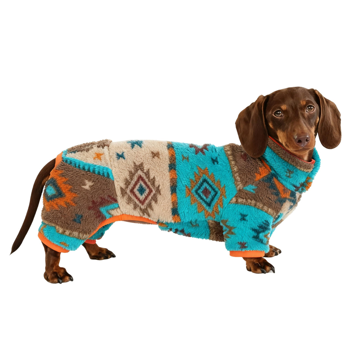 Whalemire Dog Pajamas for Dachshund,Boho Flannel 4-Leg Warm Winter Jumpsuit, Soft Fleece Dog Onesie for Small and Medium Dogs, Cozy Full Body Outfit for Wiener Dog (Blue, S(7-12lbs))