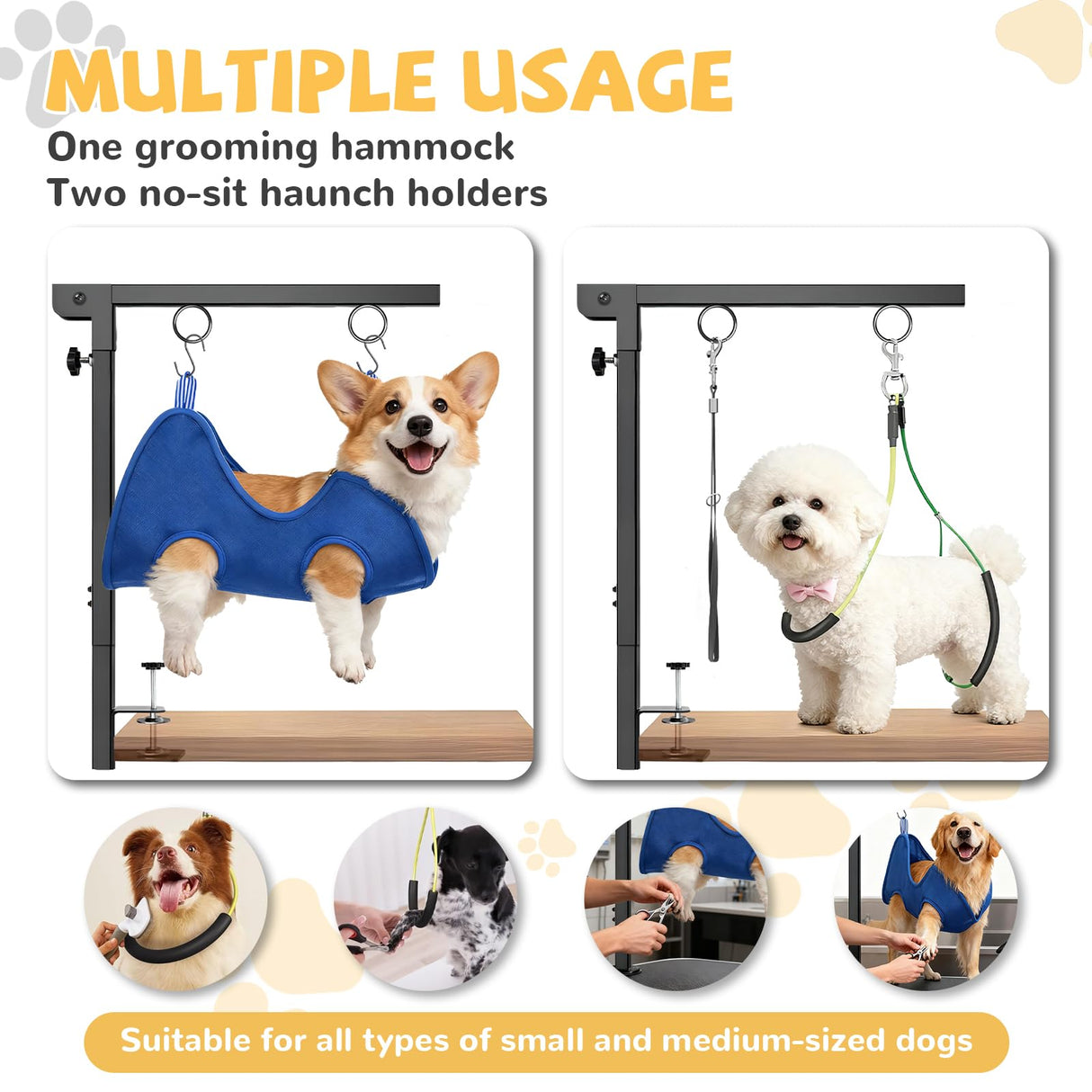 Rhncof Foldable Dog Grooming Arm : Adjustable Height 26-40 - for Dog Grooming Table - with Dog Grooming Hammock & No-Sit Holders-Grooming Restraint for Small Medium Dogs at Home or Salon