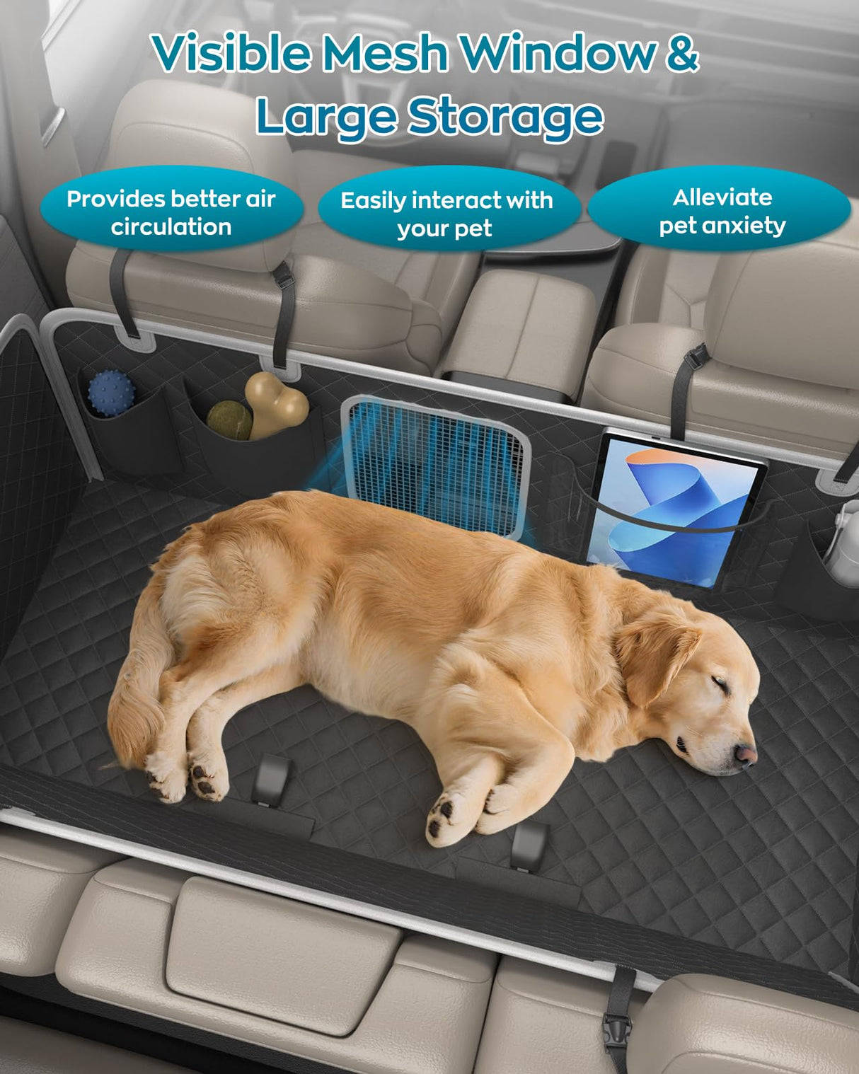 PetPurrio Dog Car Seat Cover for Back Seat, Hard Bottom Dog Hammock for Car, Waterproof Back Seat Extender for Large Dogs, Pet Seat Protector, Universal for Cars, SUVs, 400lb