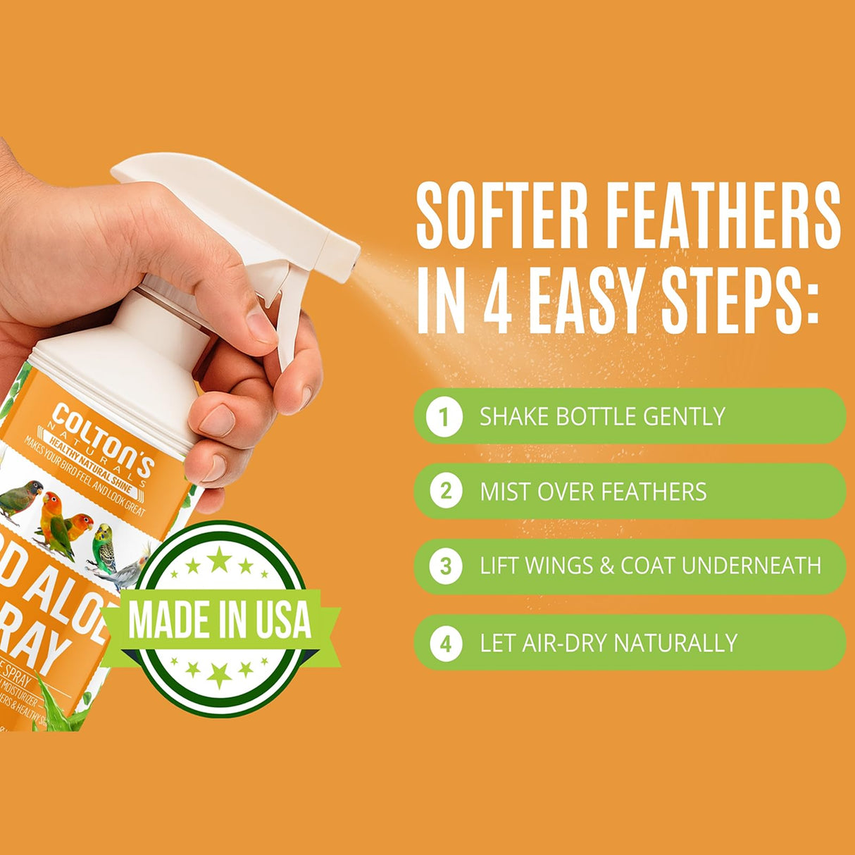 Bird Aloe Vera Spray – Soft Feathers Conditioner & Skin Moisturizer -16 OZ- for Parrots, Cockatiels, Conures & All Birds – Natural Aloe Mist for Molting Relief, Sooths Itchy Dry Skin Feather Plucking