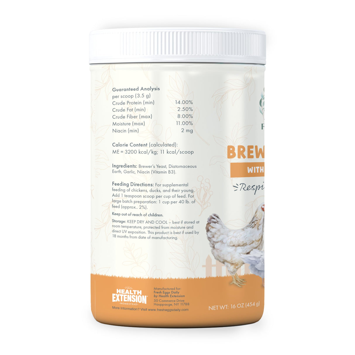 Fresh Eggs Daily Brewers Yeast Powder with Garlic & Niacin for Chicken & Duck Backyard Flocks - Suitable for Young Chicks & Ducklings - Supports Healthy Bone Development, Digestion & Immunity - 1lb