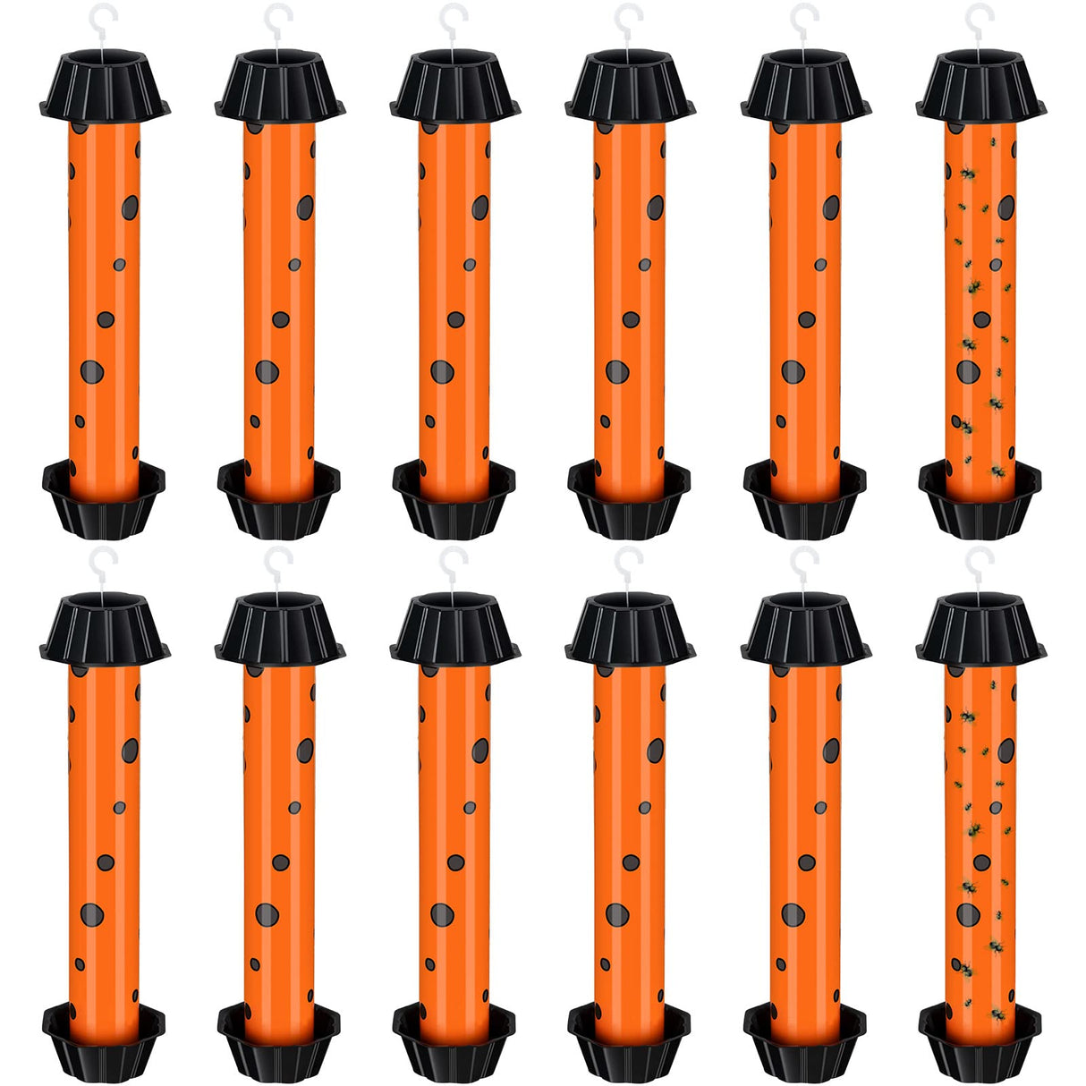 12 Pcs Sticky Fly Trap Fly Stick Indoor Outdoor Long Lasting Adhesive Fly Catcher with Hanging Hook for Wasps Gnats Bugs Insects Moths Fruit Flies Mosquitoes Spiders Fleas (Orange, Black)