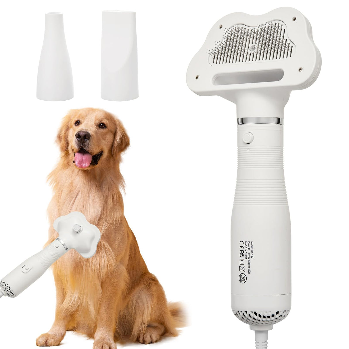 Professional Pet Grooming Dryer Brush – 3-in-1 Dog Blow Dryer with Slicker Brush, Adjustable Temp, Overheat Safe, Salon Quality