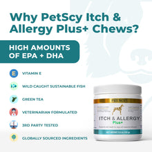 Load image into Gallery viewer, PetScy Itch & Allergy Plus Chews for Dogs Itchy Skin, Ears & Paws | Probiotics, Moringa & Turmeric | Dog Allergy Relief for Skin Redness, Hair Loss Gut & Digestive Health - Bacon Flavor - 60 Chews