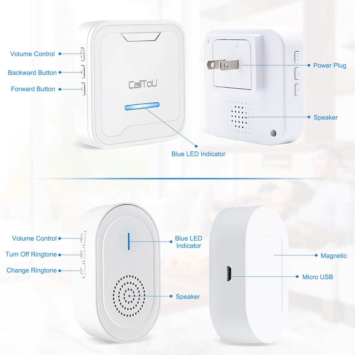CallToU Wireless Caregiver Pager Call Button Medical Nurse Alert System Alarm and Panic Button at Home/Patients/Disabled,2 Emergency Buttons(1 SOS Watches+1 Button) + 2 Receivers
