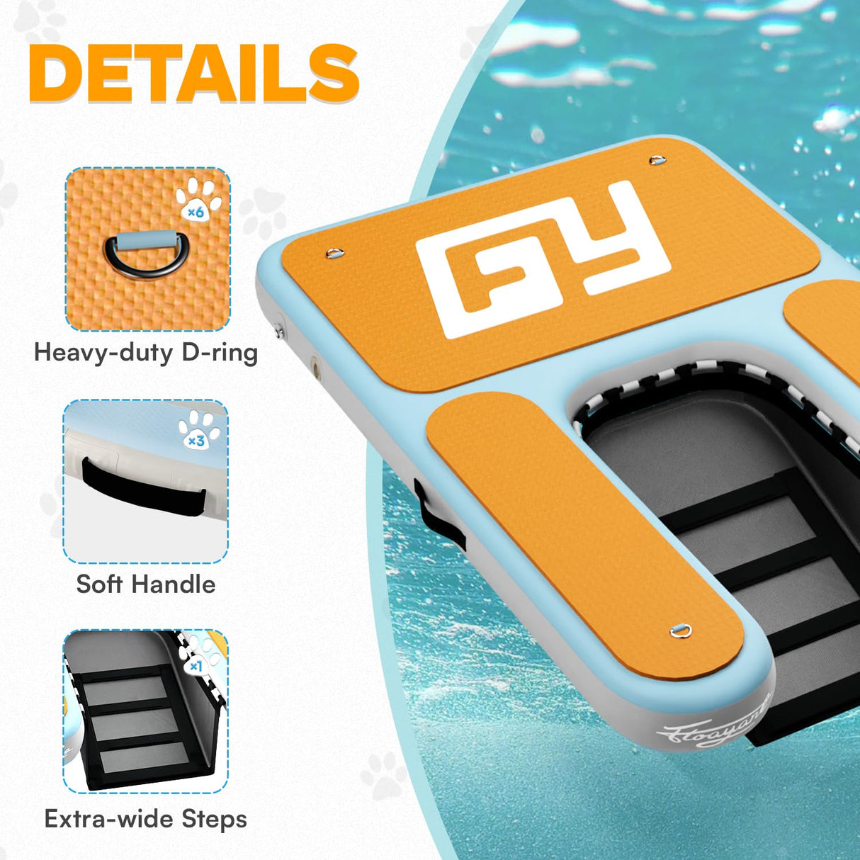 Dog Pool Ramp | 60×40" Pet Water Ramp | Dog Boat Ladder for Large Dogs Up to 230lbs | 95% Large Area EVA Covered | Claw-Friendly & Stable | Inflatable Pup Plank for Lakes, Pools, Boats