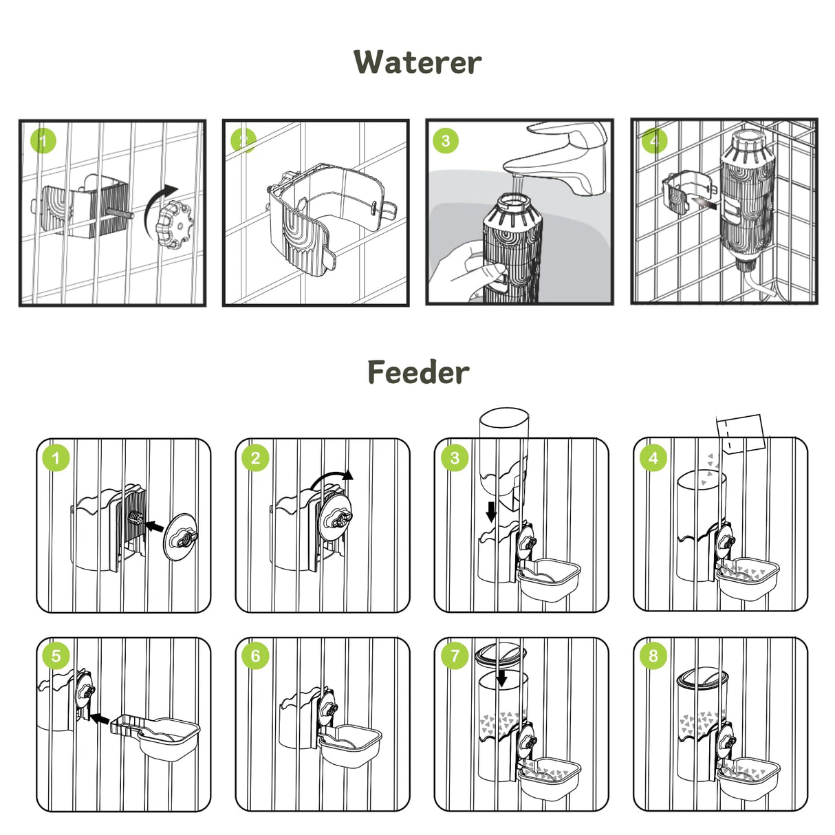 Automatic Pet Food Water Dispenser, Auto Gravity Pet Feeder Water Bottle Set for Cage, Feeding Station for Puppy Kitten Rabbit Guinea Pigs Chinchilla Ferret Hedgehog (Green)
