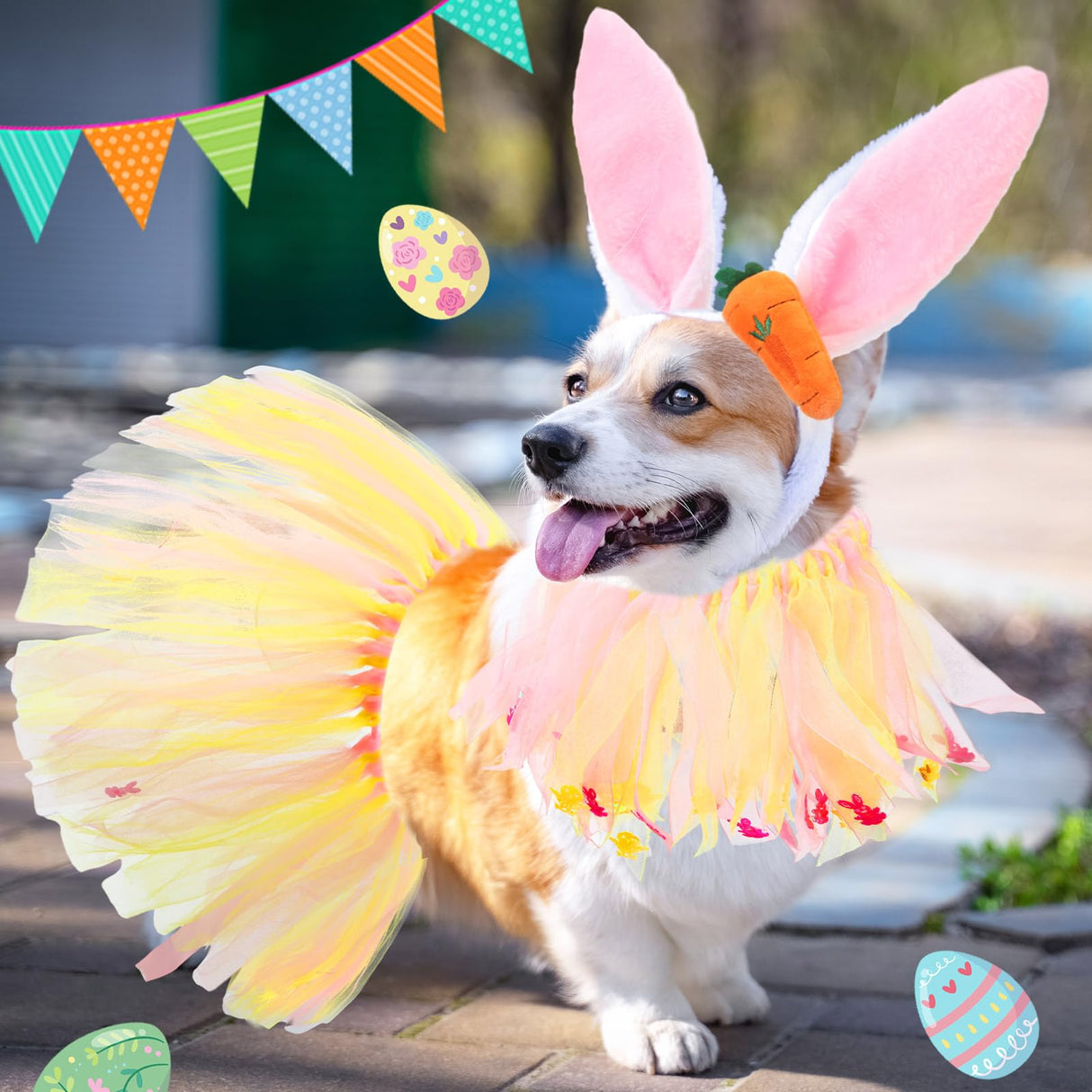 Huhumy 6 Pcs Adjustable Dog Easter Costumes Include Bunny Ears and Chick Headband Dog Bandana Easter Collar Tulle Tutu for Small Medium Pet Birthday Holiday Party Accessories