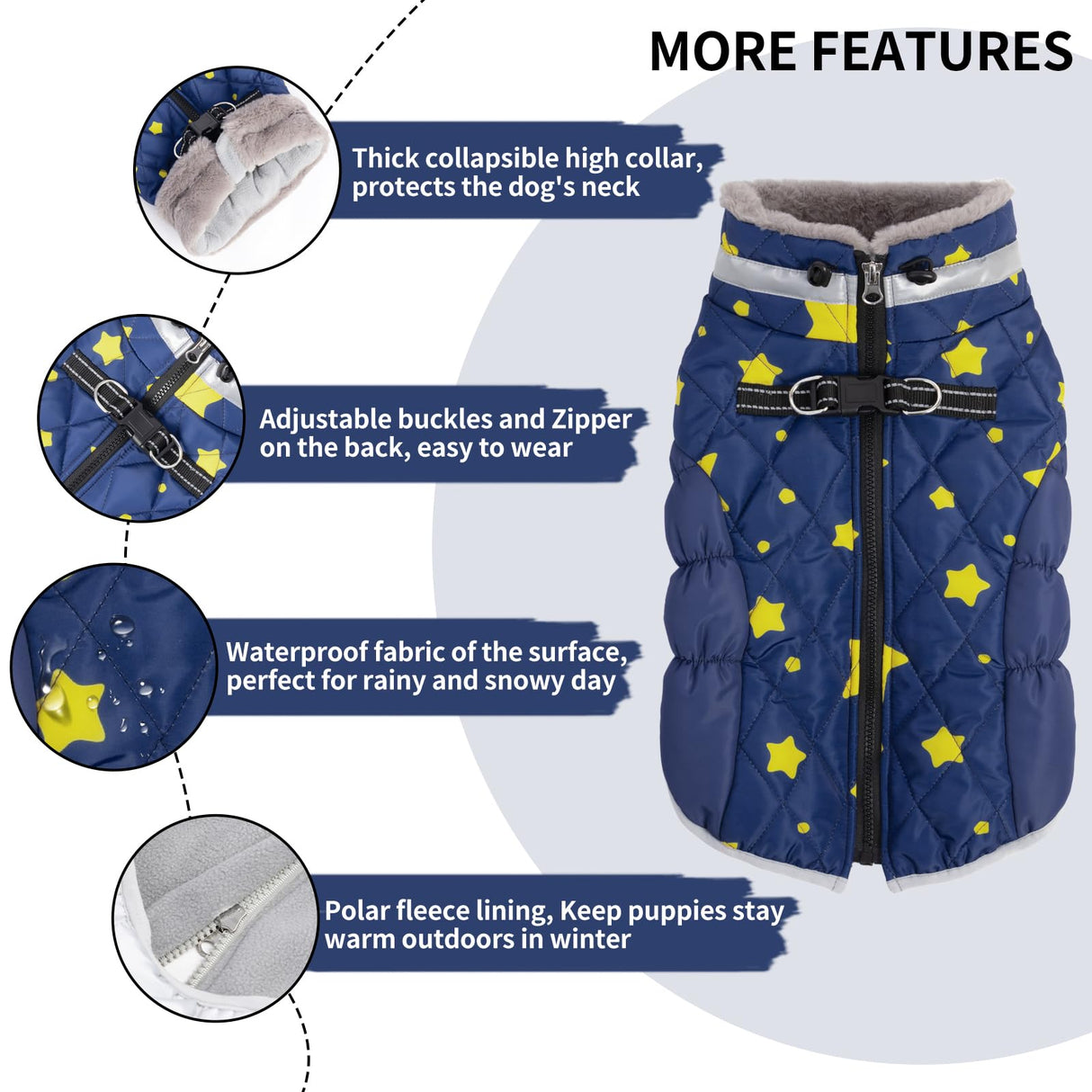 CuteBone Waterproof Thick Dog Winter Coat Doggie Jacket Warm Pet Clothes Comfortable Puffer Dog Vest for Small Medium Large Dogs with Harness Hole YRFN21L